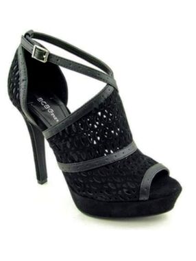 BCBGeneration Anja Black Laser-Cut Peep-Toe Platform Heels